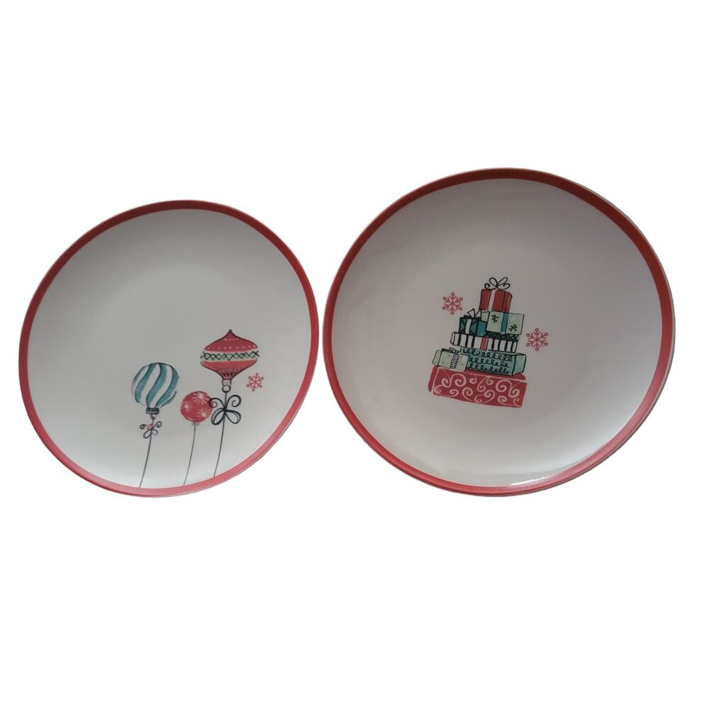 American Atelier Salad Plates Christmas Bulbs and Presents Porcelain Set of two‎